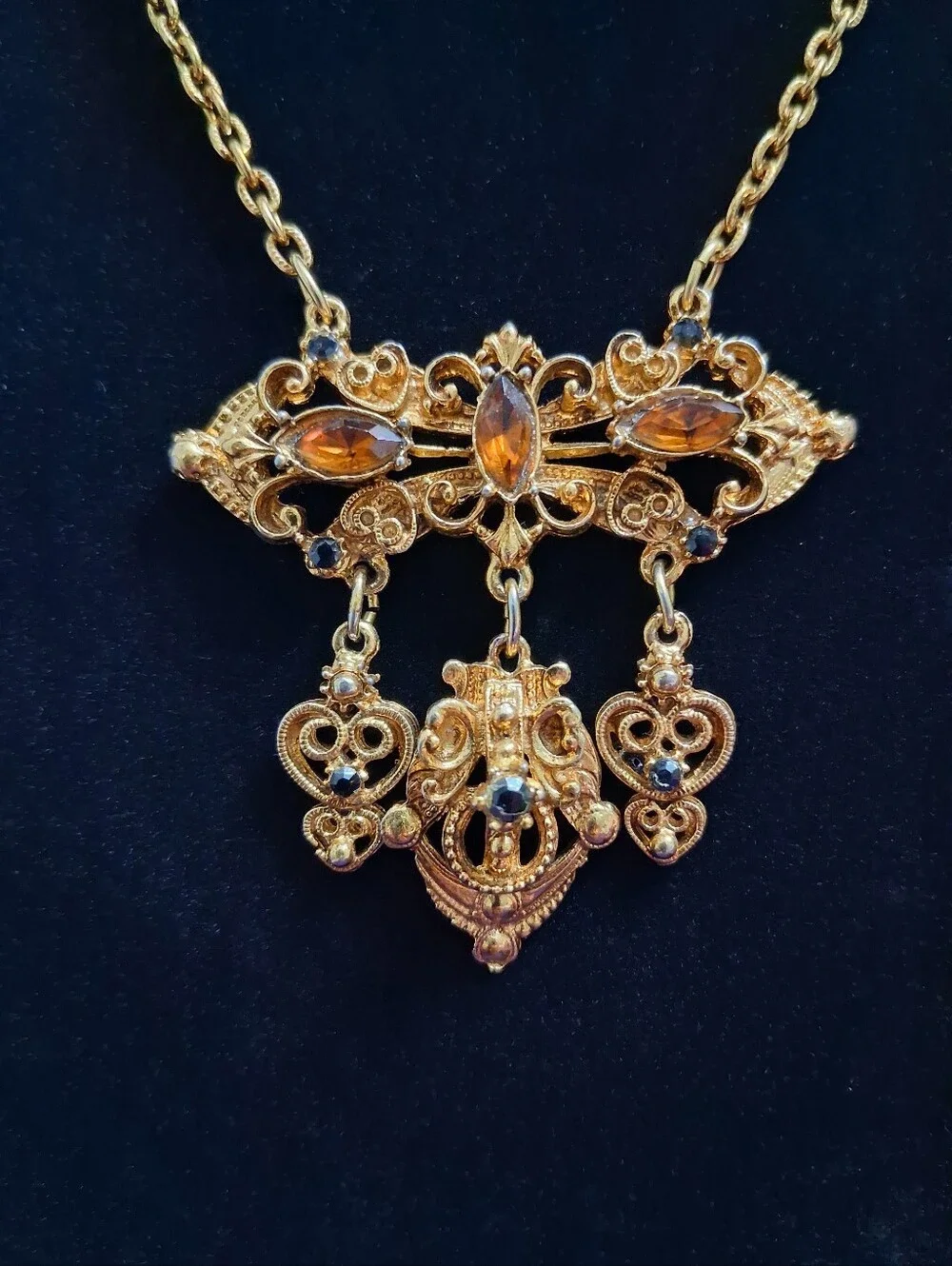 Vintage Victorian Revival Necklace Glass Crystals Goldtone